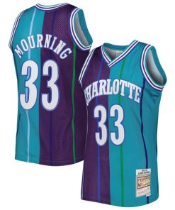 Alternative view of Alonzo Mourning Charlotte Hornets Hardwood Classics 1992/93 Split Swingman Jersey - Teal/Purple