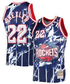 Clyde Drexler Houston Rockets 1996/97 Hardwood Classics Marble Swingman Jersey - Navy