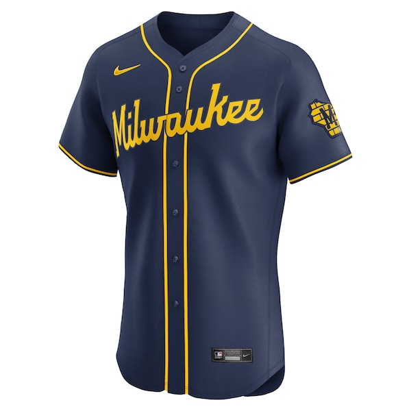 Milwaukee Brewers Nike Alternate 2 Elite Jersey - Navy/Cream - Image 3
