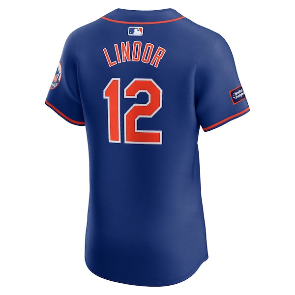 Francisco Lindor New York Mets Nike Alternate Elite Sponsor Patch Player Jersey - Royal - Image 4