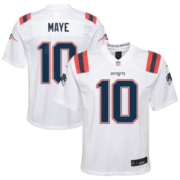Drake Maye New England Patriots Nike Youth White Game Jersey - White/Red - Image 2