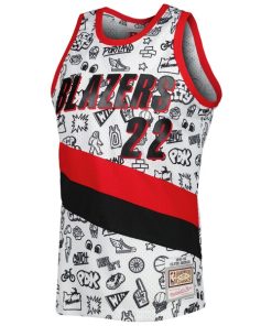 Alternative view of Clyde Drexler Portland Trail Blazers 1991-92 Hardwood Classics Doodle Swingman Jersey - White
