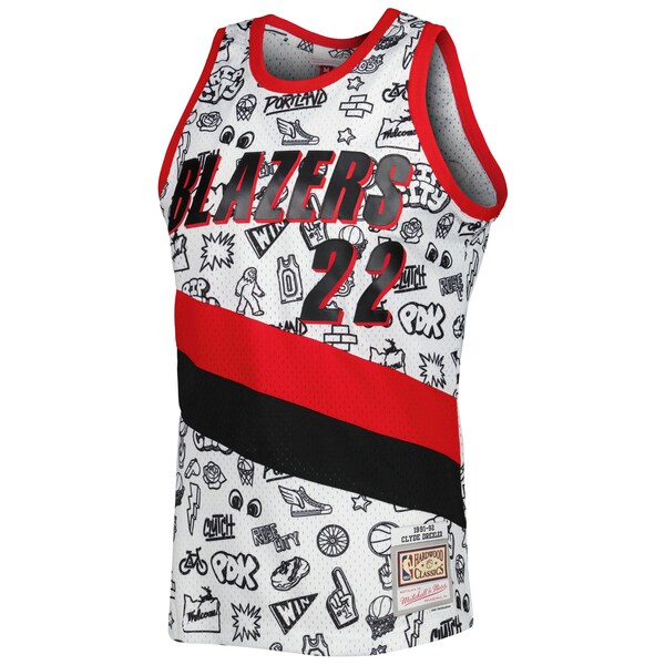 Clyde Drexler Portland Trail Blazers 1991-92 Hardwood Classics Doodle Swingman Jersey - White - Image 2