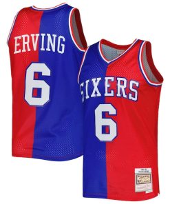 Julius Erving Philadelphia 76ers Hardwood Classics 1982/83 Split Swingman Jersey - Royal/Red