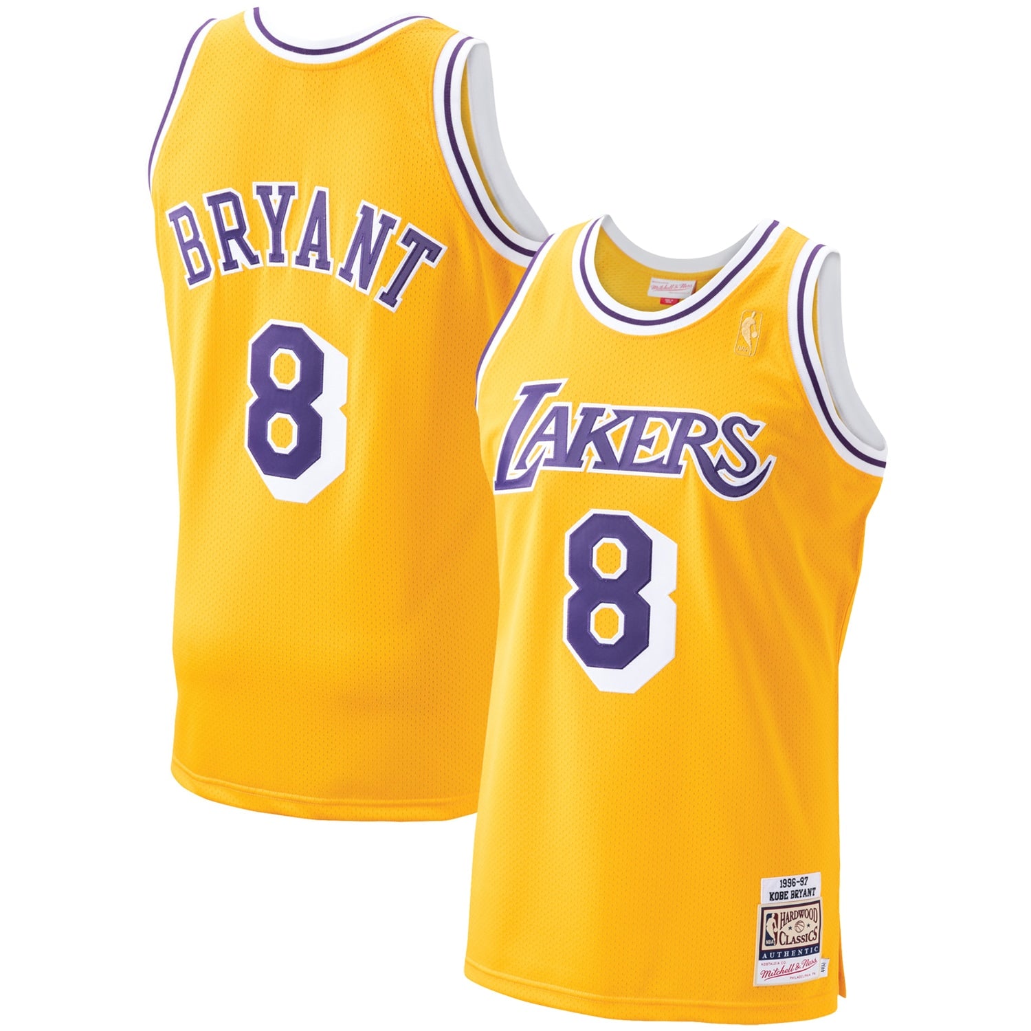 Men's Los Angeles Lakers Kobe Bryant Royal 1996-97 Hardwood Classics Authentic Player Jersey- Blue/Gold/Purple - Image 5