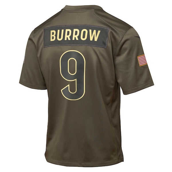 Joe Burrow Cincinnati Bengals Nike Youth 2025 Salute to Service Game Jersey - Olive - Image 3