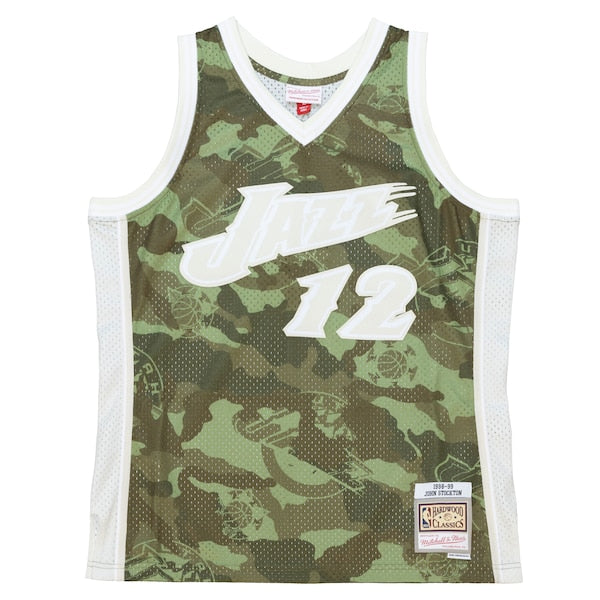 John Stockton Utah Jazz Hardwood Classics 1998/99 Ghost Green Swingman Jersey - Camo - Image 2