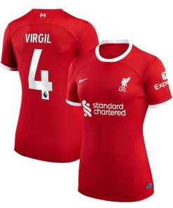 Alternative view of Virgil Van Dijk Liverpool Nike Women's 2023/24 Home Replica Player Jersey - Red/White