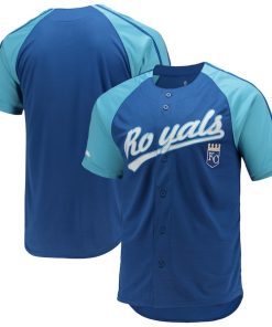 Kansas City Royals Stitches Button-Down Raglan Replica Jersey - Royal