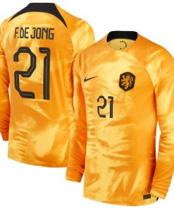 Frenkie de Jong Netherlands National Team Nike 2022/23 Home Breathe Stadium Replica Player Long Sleeve Jersey - Orange