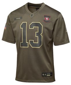 Alternative view of Brock Purdy San Francisco 49ers Nike Youth 2025 Salute to Service Game Jersey - Olive