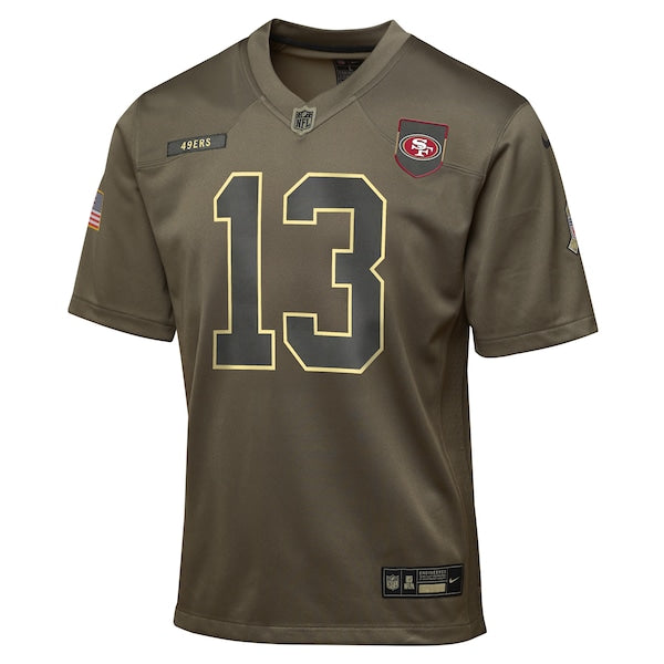 Brock Purdy San Francisco 49ers Nike Youth 2025 Salute to Service Game Jersey - Olive - Image 2