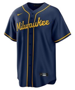 Alternative view of Milwaukee Brewers Nike Alternate Replica Team Jersey - Navy