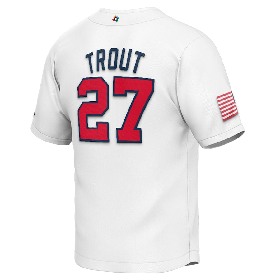 Mike Trout USA Baseball Youth 2023 World Baseball Classic Replica Player Jersey - White - Image 3
