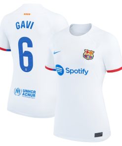 Gavi Barcelona Nike Women's 2023/24 Away Stadium Replica Player Jersey - White