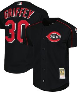 Ken Griffey Jr. Cincinnati Reds Cooperstown Collection Authentic Mesh Batting Practice Jersey - Black