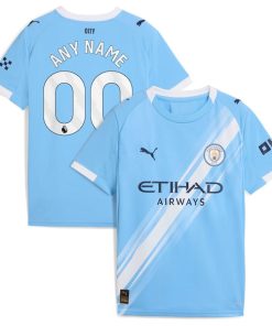 Alternative view of Manchester City Puma Youth 2025/26 Home Replica Custom Jersey - Sky Blue/Green/Black