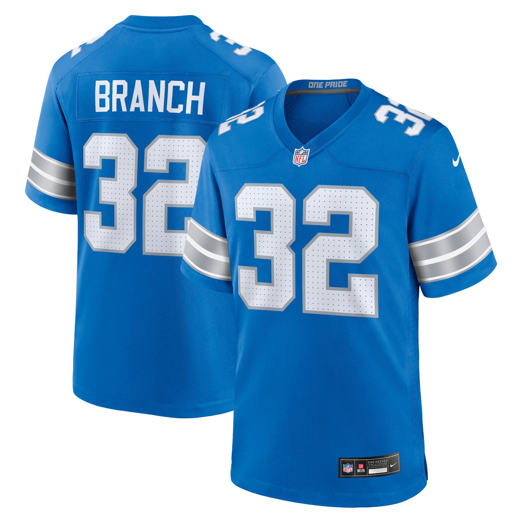 Brian Branch Detroit Lions Nike White Game Jersey - White/Blue - Image 6