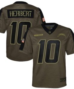 Justin Herbert Los Angeles Chargers Nike Youth 2021 Salute To Service Game Jersey - Olive