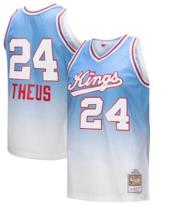 Reggie Theus Sacramento Kings 1985/86 Hardwood Classics Fadeaway Swingman Player Jersey - White/Light Blue