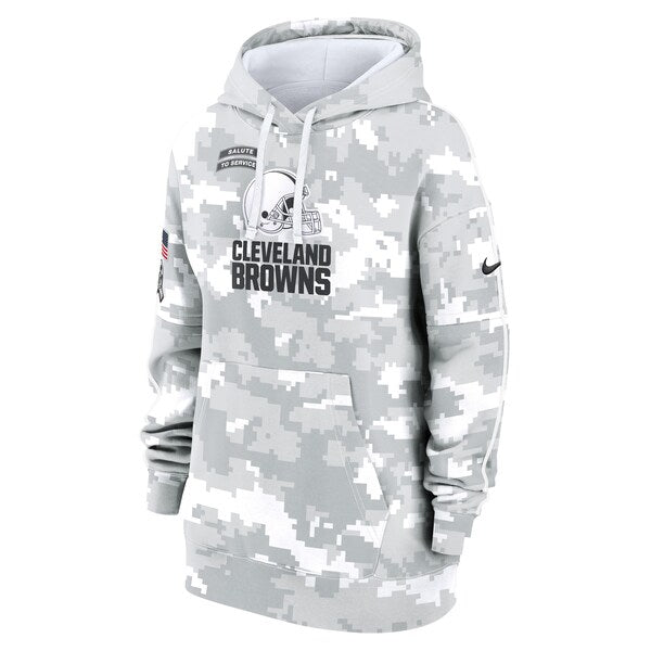 Cleveland Browns Nike Women's 2024 Salute To Service Club Fleece Pullover Hoodie - Arctic Camo - Image 2