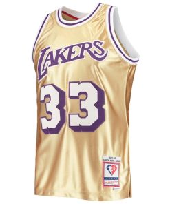 Alternative view of Kareem Abdul-Jabbar Los Angeles Lakers 75th Anniversary 1983/84 Hardwood Classics Swingman Jersey - Gold
