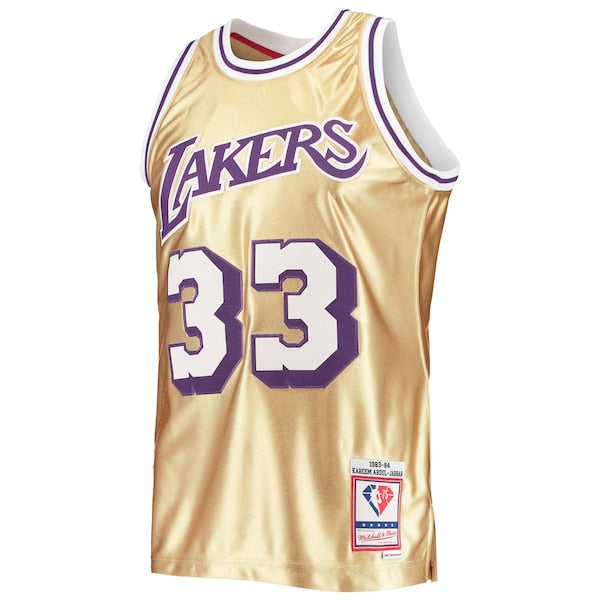 Kareem Abdul-Jabbar Los Angeles Lakers 75th Anniversary 1983/84 Hardwood Classics Swingman Jersey - Gold - Image 2