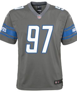 Alternative view of Aidan Hutchinson Detroit Lions Nike Youth Game Jersey - Steel