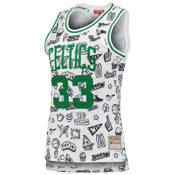 Larry Bird Boston Celtics Women's 1985 Doodle Swingman Jersey - White - Image 2