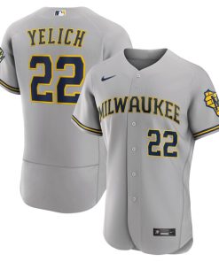 Christian Yelich Milwaukee Brewers Nike Road Authentic Player Logo Jersey - Gray