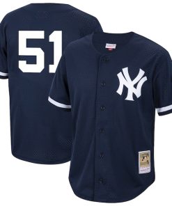 Bernie Williams New York Yankees  Cooperstown Collection Mesh Batting Practice Button-Up Jersey? - Navy