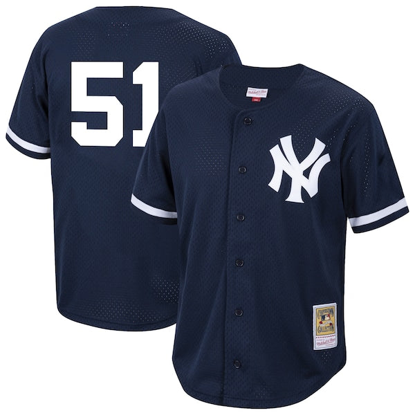Bernie Williams New York Yankees Cooperstown Collection Mesh Batting Practice Button-Up Jersey? - Navy
