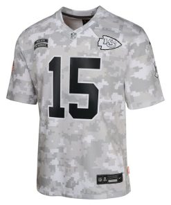 Alternative view of Patrick Mahomes Kansas City Chiefs Nike Youth 2024 Salute to Service Game Jersey - Arctic Camo