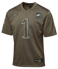 Alternative view of Jalen Hurts Philadelphia Eagles Nike Youth 2025 Salute to Service Game Jersey - Olive
