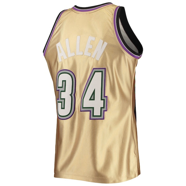 Ray Allen Milwaukee Bucks 75th Anniversary 1996/97 Hardwood Classics Swingman Jersey - Gold - Image 3