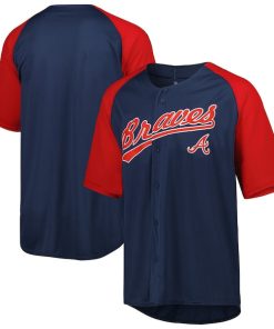 Atlanta Braves Stitches Button-Down Raglan Fashion Jersey - Navy