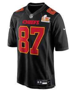 Alternative view of Travis Kelce Kansas City Chiefs Nike Super Bowl LIX Fashion Game Jersey - Carbon Black