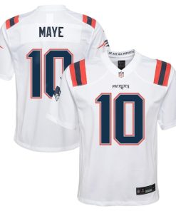 Drake Maye New England Patriots Nike Youth White Game Jersey - White/Red