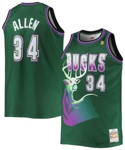 Ray Allen Milwaukee Bucks Big & Tall 1996/97 Hardwood Classics Swingman Jersey - Hunter Green