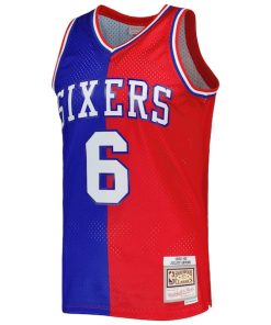 Alternative view of Julius Erving Philadelphia 76ers Hardwood Classics 1982/83 Split Swingman Jersey - Royal/Red