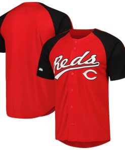 Cincinnati Reds Stitches Button-Down Raglan Fashion Jersey - Red