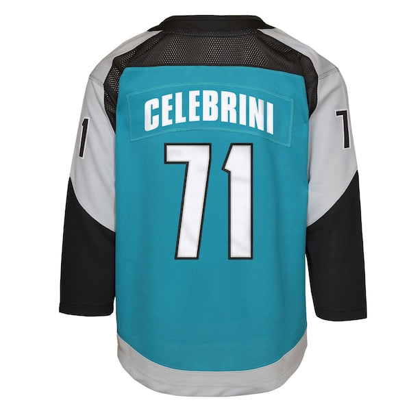 Macklin Celebrini San Jose Sharks Youth Alternate Replica Player Jersey - Teal - Image 3
