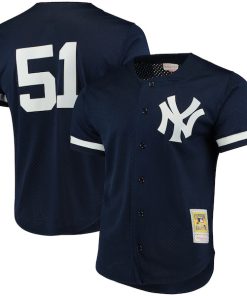 Bernie Williams New York Yankees Cooperstown Collection Mesh Batting Practice Button-Up Jersey - Navy
