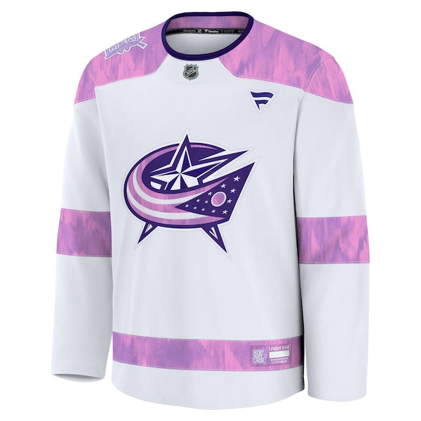 Columbus Blue Jackets Hockey Fights Cancer Practice Jersey - White - Image 2