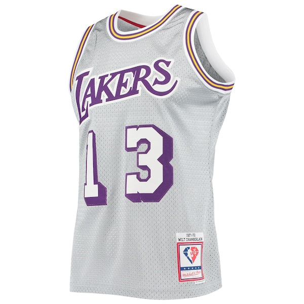 Wilt Chamberlain Los Angeles Lakers 75th Anniversary 1971/72 Hardwood Classics Swingman Jersey - Silver - Image 2