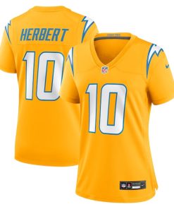 Alternative view of Justin Herbert Los Angeles Chargers Nike Women's Alternate Charger Power Game Jersey - Gold/Navy