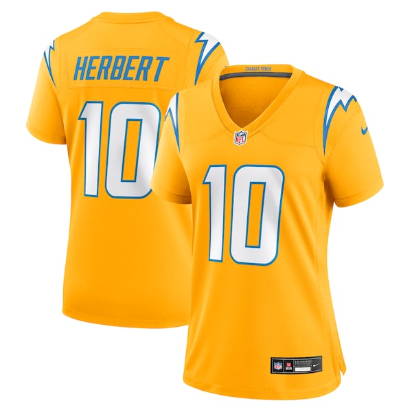 Justin Herbert Los Angeles Chargers Nike Women's Alternate Charger Power Game Jersey - Gold/Navy - Image 2