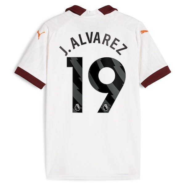 Juli¨¢n ¨¢lvarez Manchester City Puma Youth 2023/24 Away Replica Player Jersey - White - Image 3