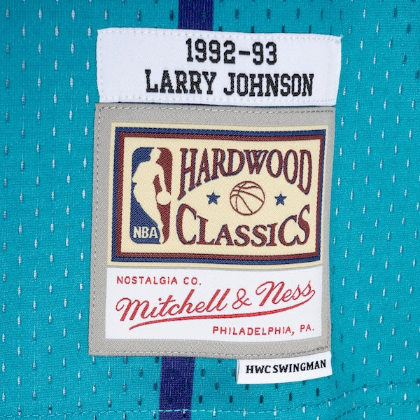 Larry Johnson Charlotte Hornets Hardwood Classics Split Swingman Jersey - Teal/Purple - Image 4