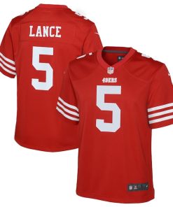 Alternative view of Trey Lance San Francisco 49ers Nike Youth Game Jersey - Scarlet/White